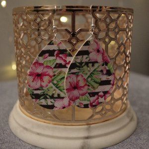 Hibiscus and Stripes Teardrop Earrings
